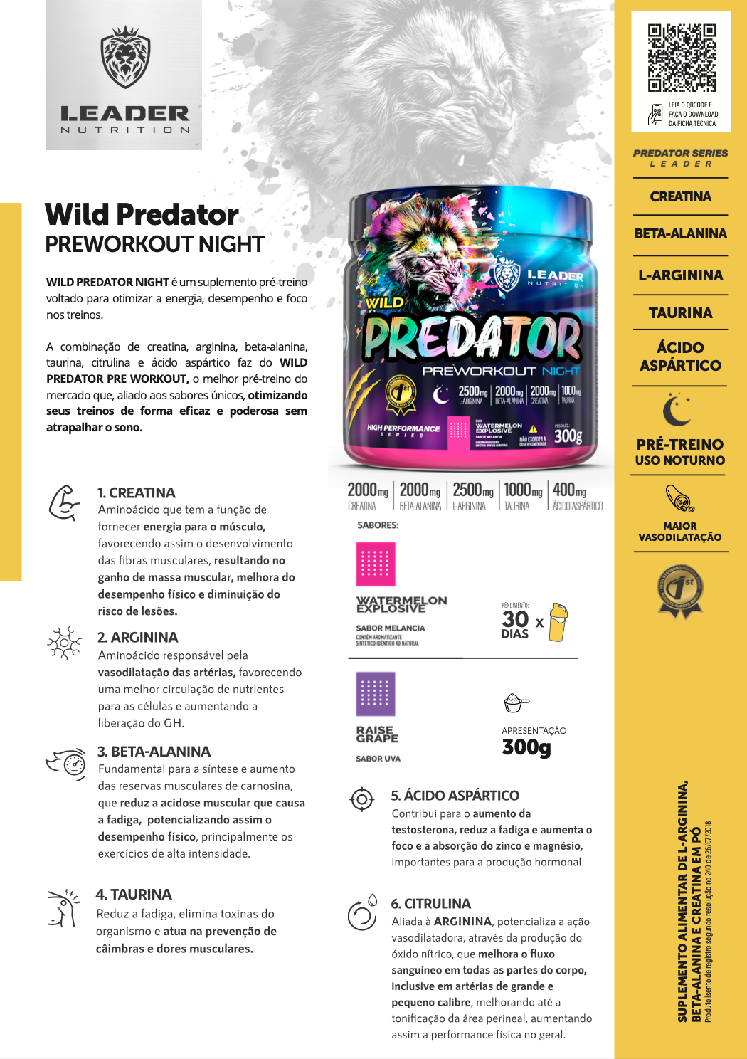 Pré-Treino Wild Predator Night Pre Workout - Leader Nutrition - 300g